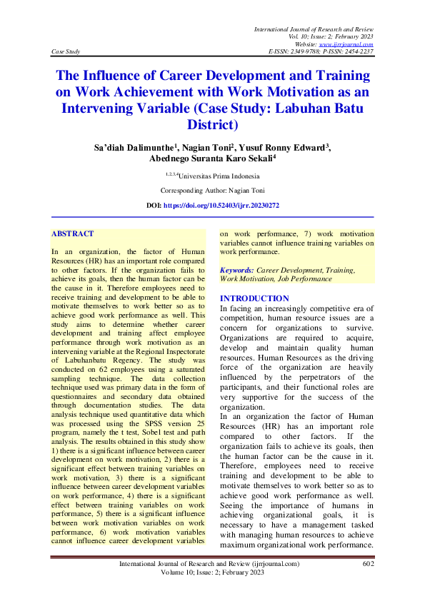 (PDF) The Influence of Career Development and Training on Work ...