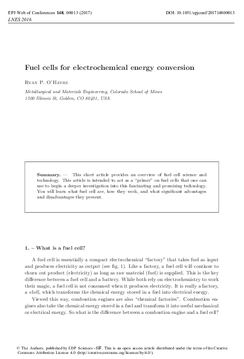 (PDF) Fuel cells for electrochemical energy conversion