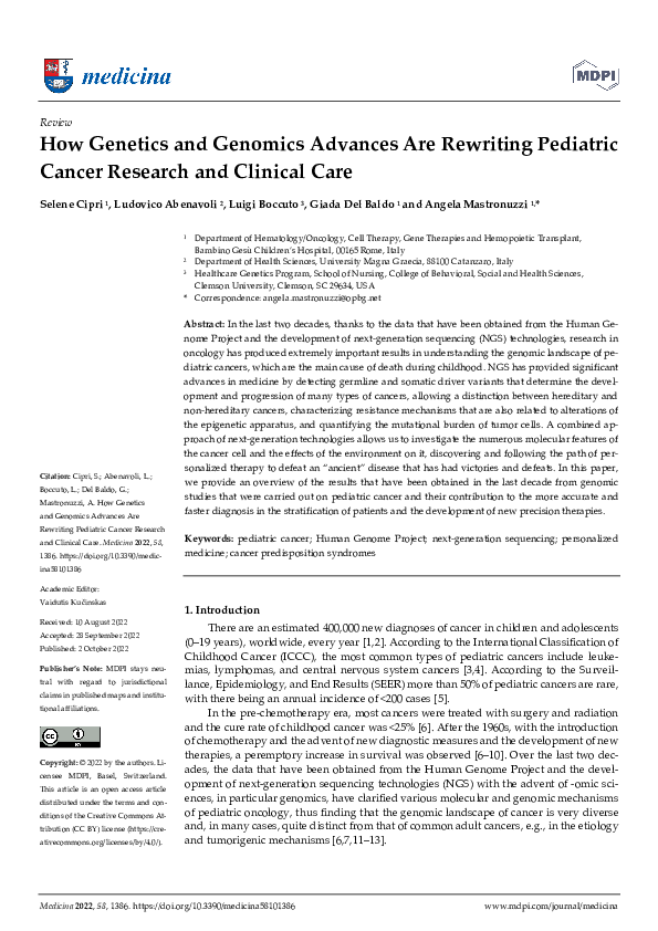 (PDF) How Genetics and Genomics Advances Are Rewriting Pediatric Cancer ...