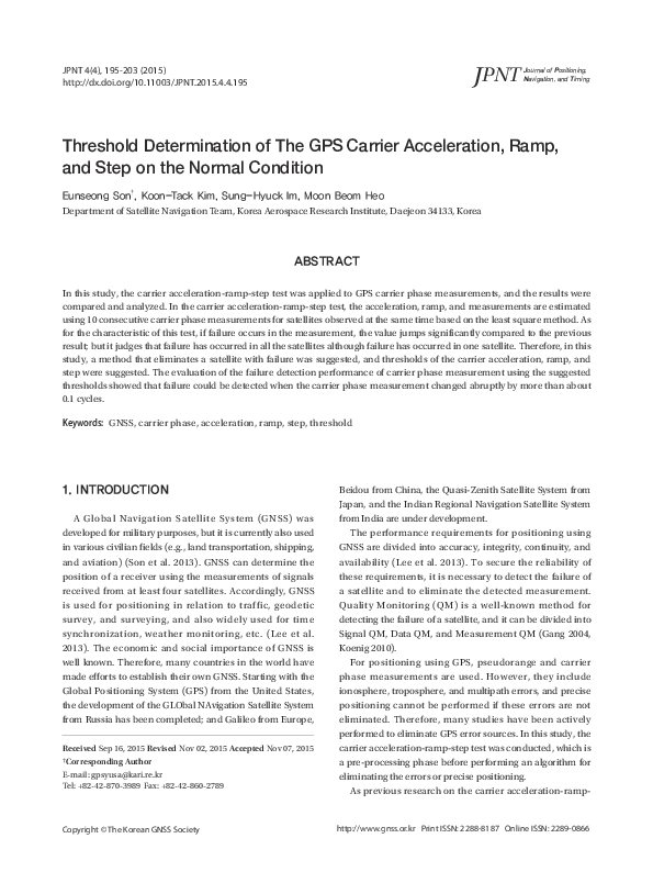 (PDF) Threshold Determination of The GPS Carrier Acceleration, Ramp ...