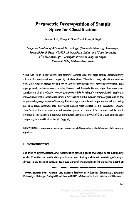 (PDF) Parametric Decomposition of Sample Space for Classification