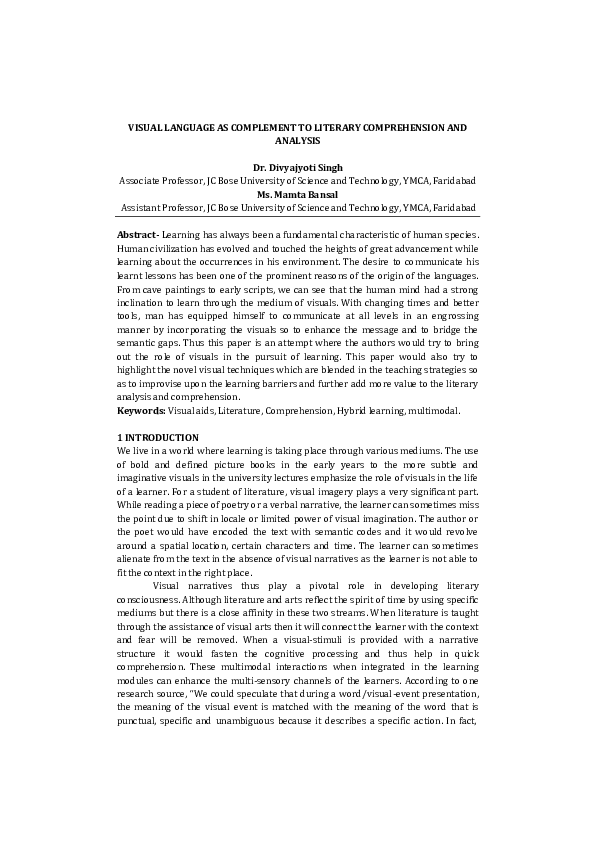 (PDF) Visual Language as Complement to Literary Comprehension and Analysis