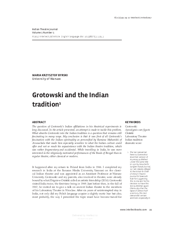 (PDF) Grotowski and the Indian tradition
