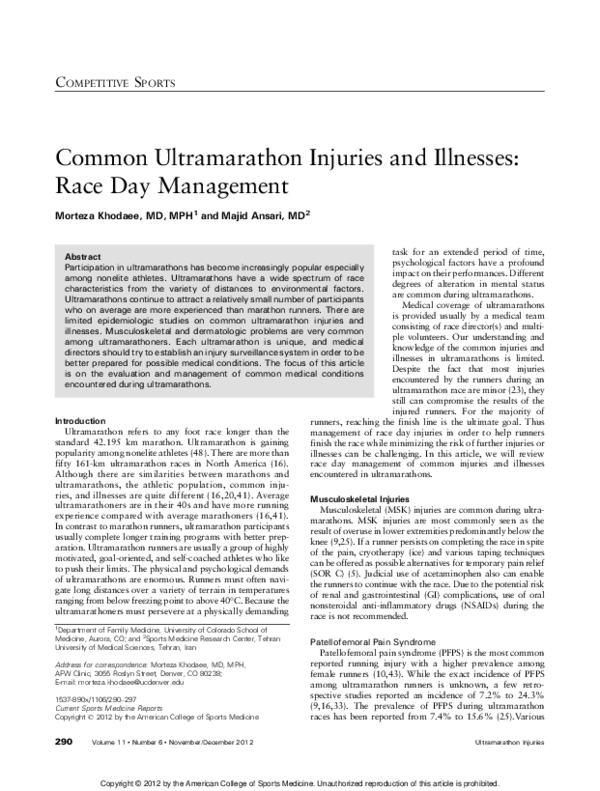 (PDF) Common ultramarathon injuries and illnesses: race day management