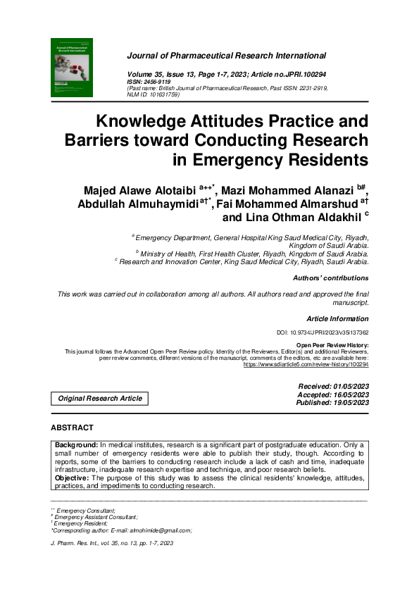 (PDF) Knowledge Attitudes Practice and Barriers toward Conducting ...