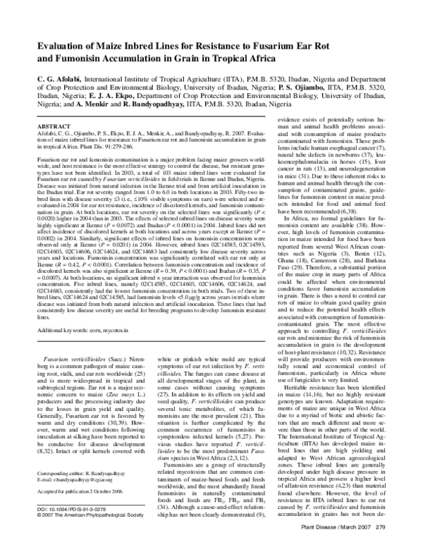 (PDF) Evaluation of Maize Inbred Lines for Resistance to Aspergillus ...