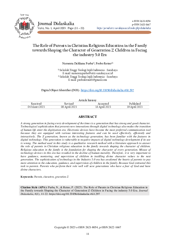 (PDF) The Role of Parents in Christian Religious Education in the ...