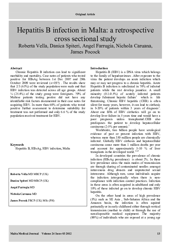 (PDF) Hepatitis B infection in Malta : a retrospective cross sectional ...