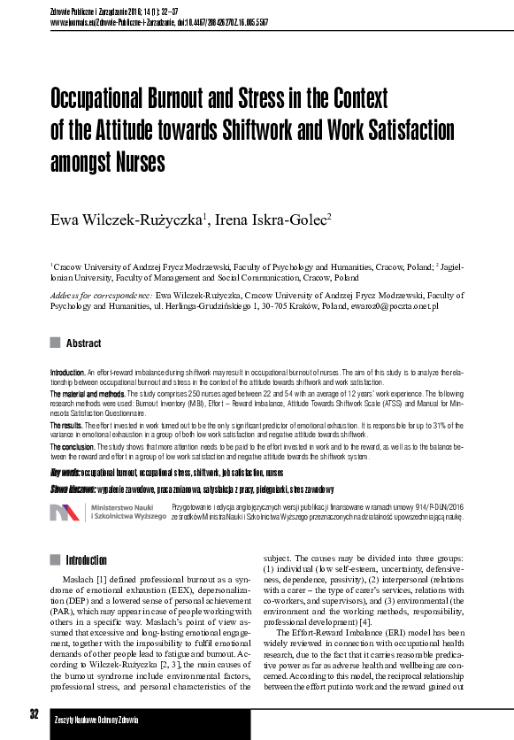 (PDF) Occupational Burnout and Stress in Context of the Attitude ...