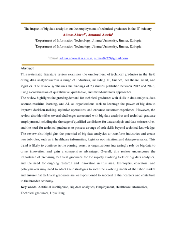 (PDF) The impact of big data analytics on the employment of technical ...
