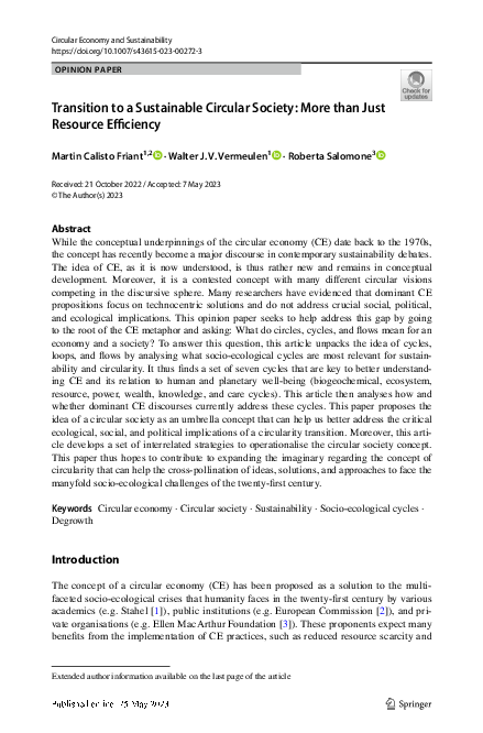 (PDF) Transition to a Sustainable Circular Society: More than Just ...