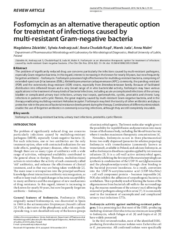 (PDF) Fosfomycin as an alternative therapeutic option for treatment of ...