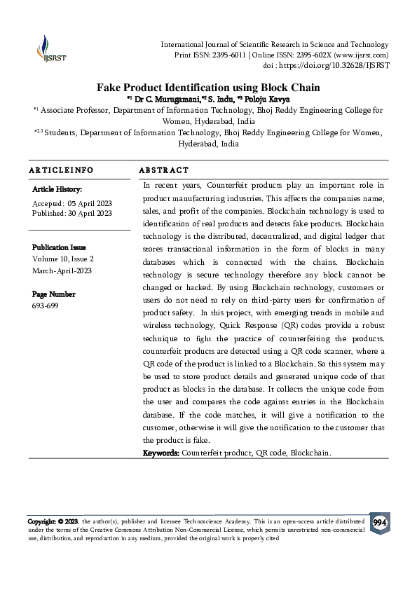(PDF) Fake Product Identification using Block Chain