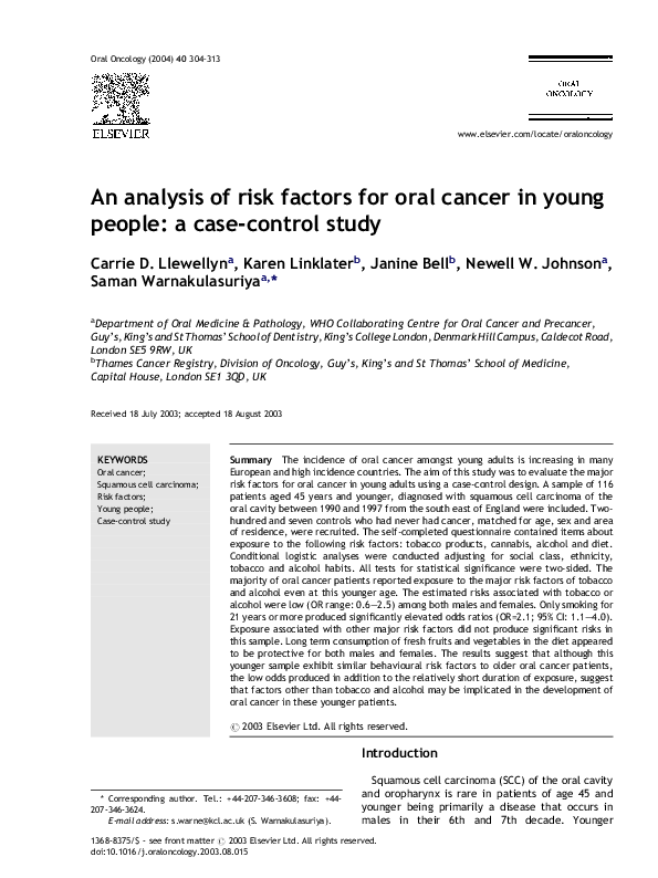 (PDF) An analysis of risk factors for oral cancer in young people: a ...