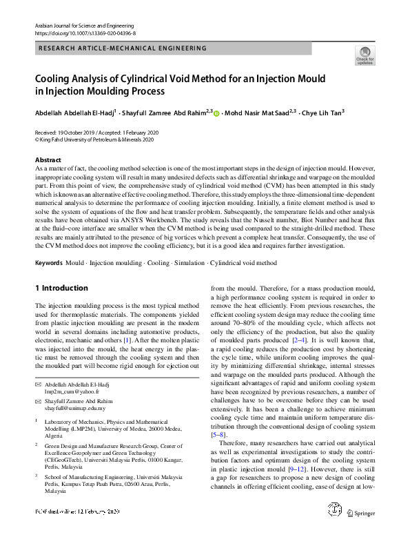 (PDF) Cooling Analysis of Cylindrical Void Method for an Injection ...