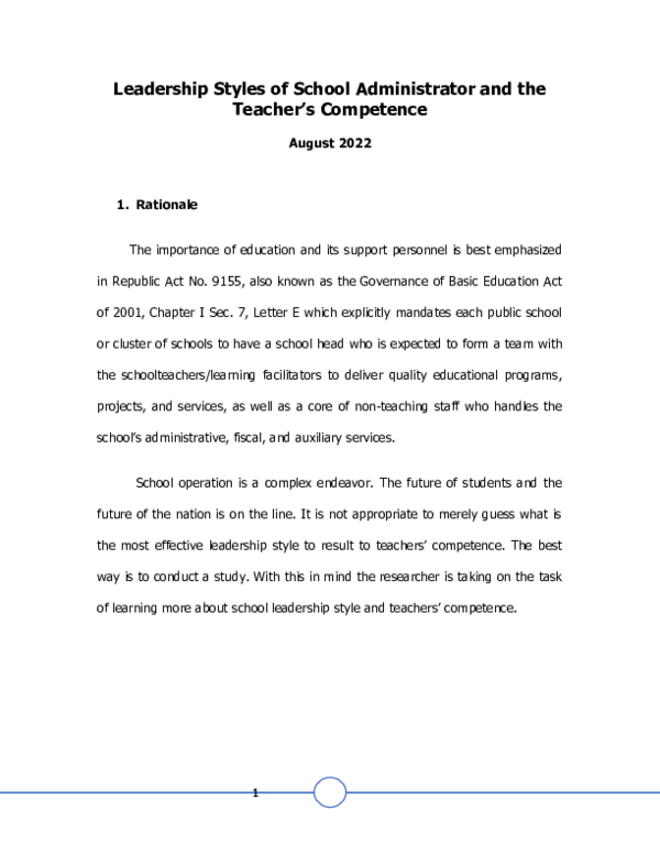 (DOC) Leadership Styles of School Administrator and the Teacher’s