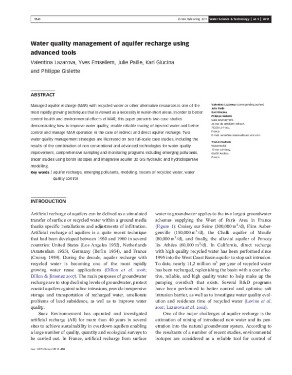 (PDF) Water quality management of aquifer recharge using advanced tools