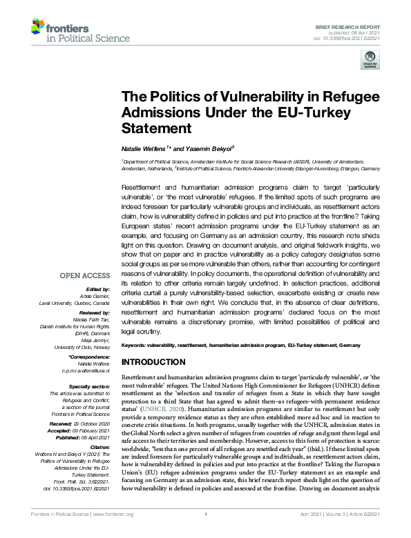 (PDF) The Politics of Vulnerability in Refugee Admissions Under the EU ...