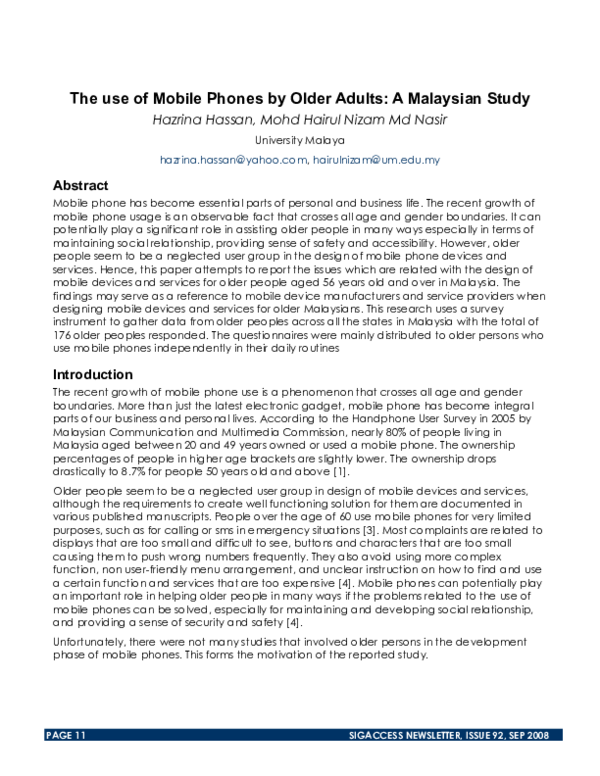 (PDF) The use of mobile phones by older adults