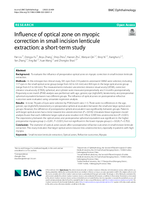 (PDF) Influence of optical zone on myopic correction in small incision ...