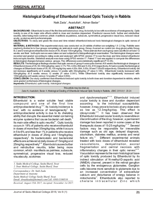 (PDF) Histological Grading of Ethambutol Induced Optic Toxicity in Rabbits
