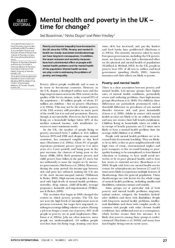 (PDF) Mental health and poverty in the UK – time for change?