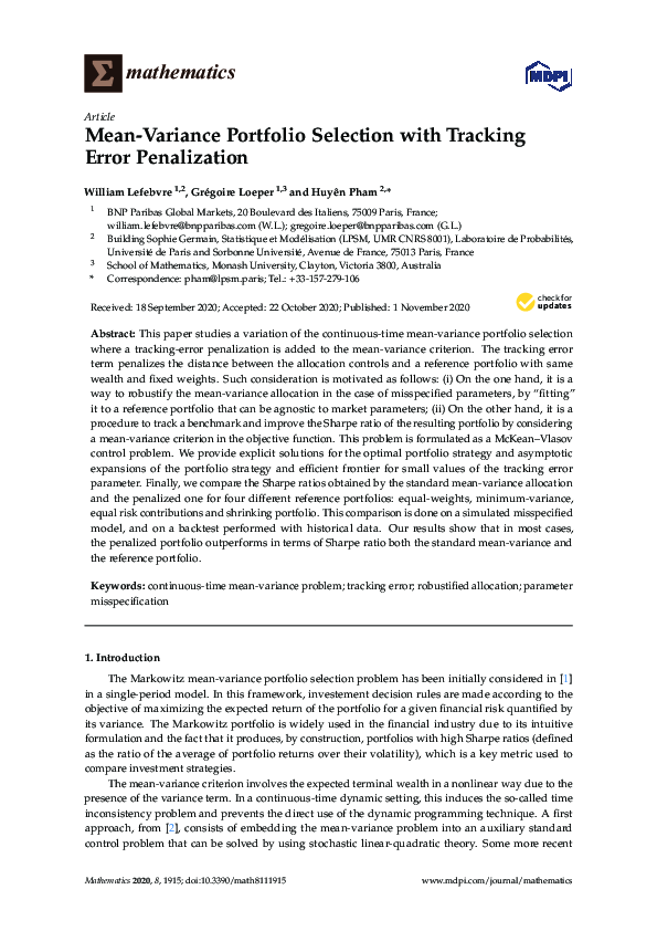  pdf mean variance portfolio selection with tracking error penalization