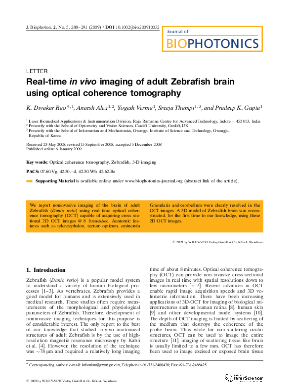 (PDF) Real-timein vivoimaging of adult Zebrafish brain using optical ...
