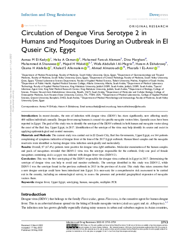 (PDF) Circulation of Dengue Virus Serotype 2 in Humans and Mosquitoes ...