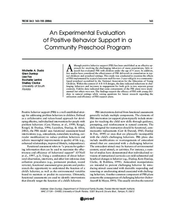 (PDF) An Experimental Evaluation of Positive Behavior Support in a ...