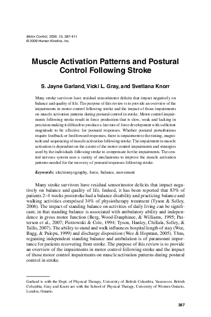 (PDF) Muscle Activation Patterns and Postural Control Following Stroke