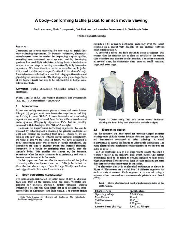 (PDF) A body-conforming tactile jacket to enrich movie viewing