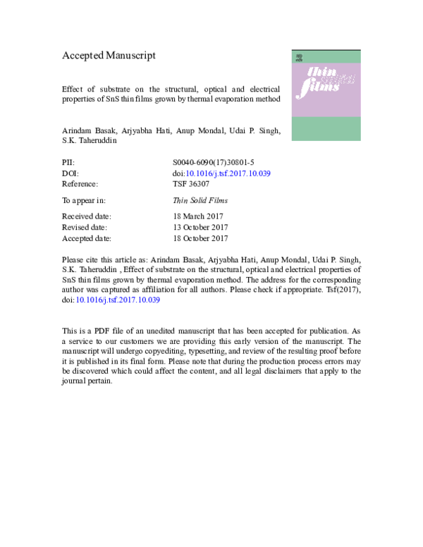 (PDF) Effect of substrate on the structural, optical and electrical ...