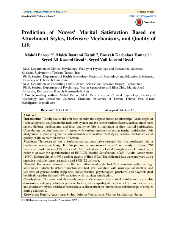 (PDF) Prediction of Nurses' Marital Satisfaction Based on Attachment ...