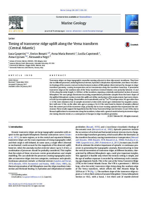 (PDF) Timing of transverse ridge uplift along the Vema transform ...
