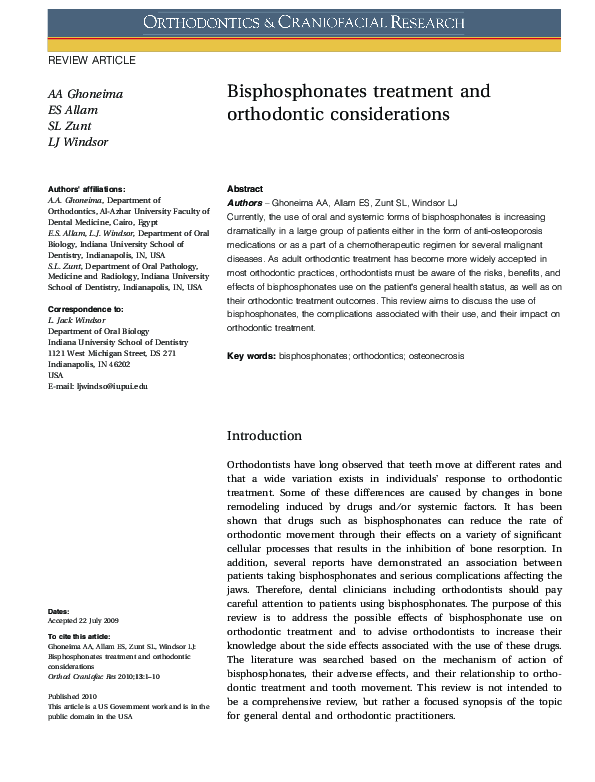 (PDF) Bisphosphonates treatment and orthodontic considerations Ahmed