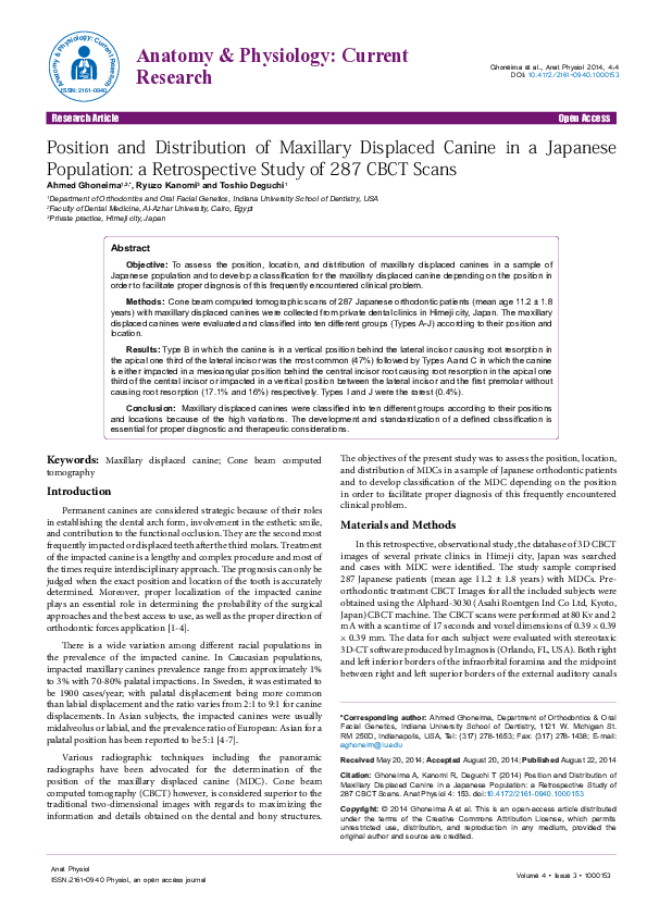(PDF) Position and Distribution of Maxillary Displaced Canine in a ...