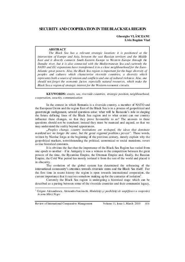 (PDF) Security and Cooperation in the Black Sea Region