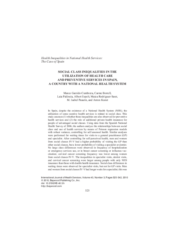 (PDF) Social Class Inequalities in the Utilization of Health Care and ...