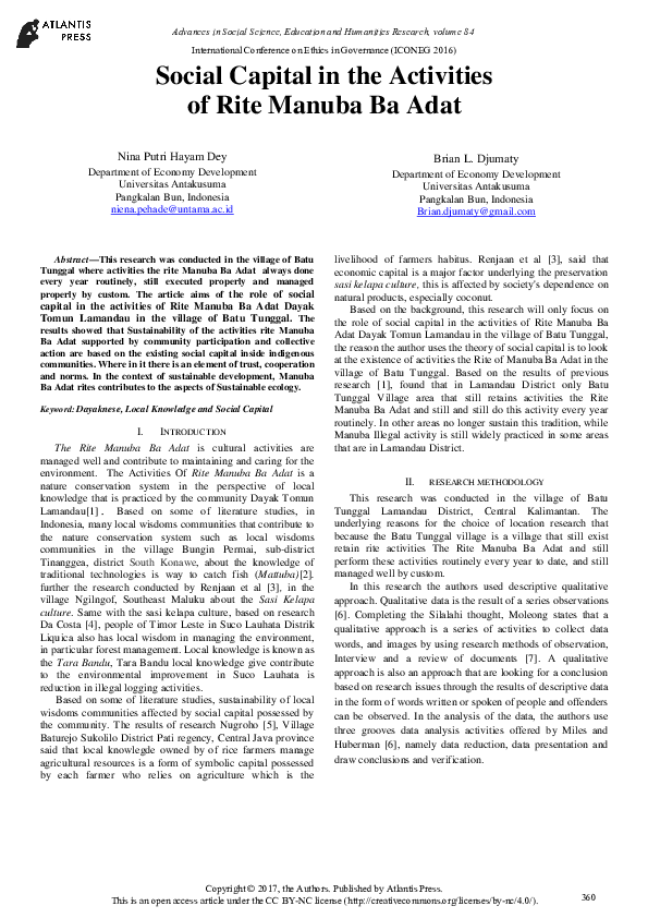 (PDF) Social Capital in the Activities of Rite Manuba Ba Adat