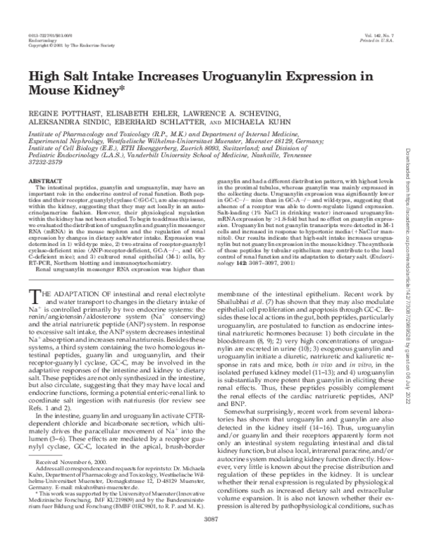 (PDF) High Salt Intake Increases Uroguanylin Expression in Mouse Kidney*