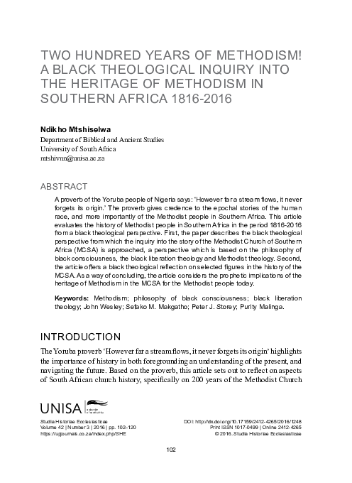 (PDF) Two hundred years of Methodism! A black theological inquiry into ...