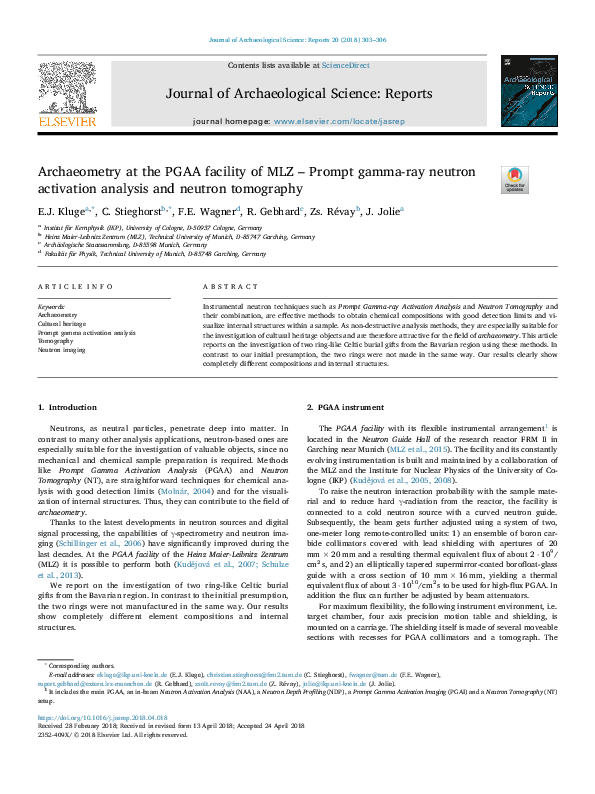 (PDF) Archaeometry at the PGAA facility of MLZ -Prompt gamma-ray ...