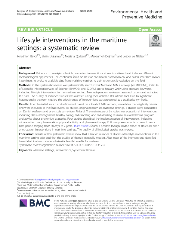 (PDF) Lifestyle interventions in the maritime settings: a systematic review
