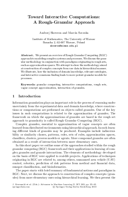 (PDF) Toward Interactive Computations: A Rough-Granular Approach