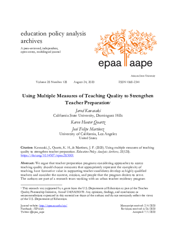 (PDF) Using multiple measures of teaching quality to strengthen teacher ...