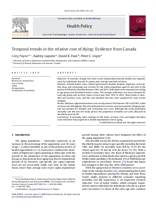 (PDF) Temporal trends in the relative cost of dying: Evidence from Canada