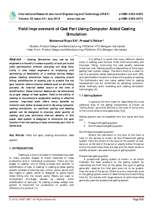 (PDF) Yield Improvement of Cast Part Using Computer Aided Casting ...