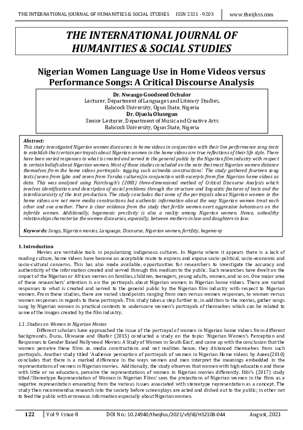 (PDF) Nigerian Women Language Use in Home Videos versus Performance ...