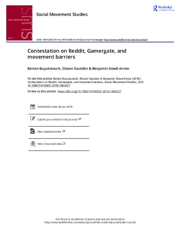 (PDF) Contestation on Reddit, Gamergate, and movement barriers